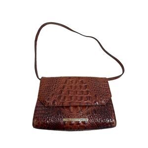 Brahmin Brown Leather Textured Reptile Shoulder Bag Purse Magnetic Closure OS